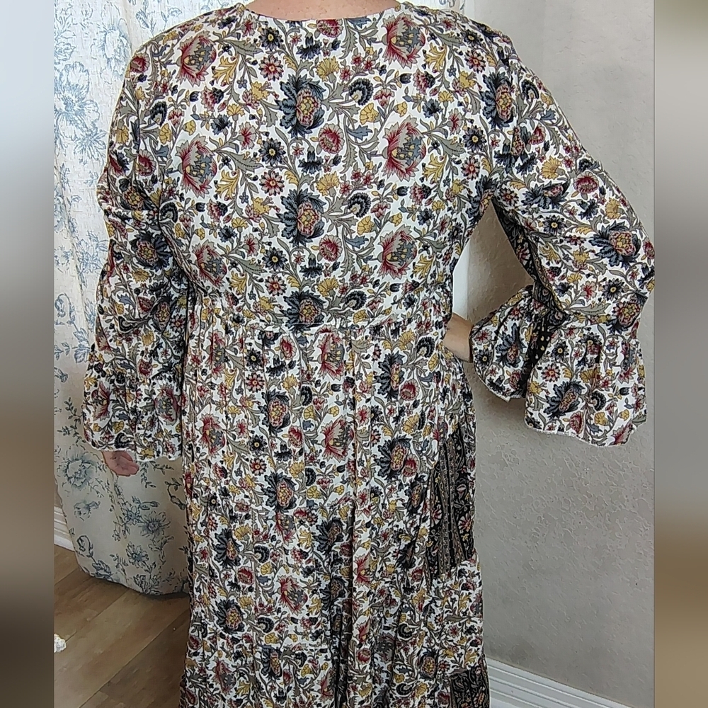 Chaudry Boho Floral Maxi Dress XL 3/4 Bell Sleeve Renaissance - Picture 4 of 5